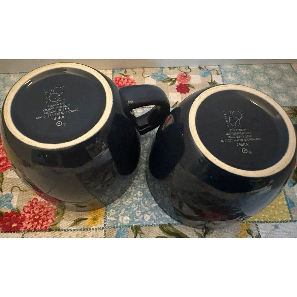 Set of 2 Target Project 62 Tilley Stoneware Mugs Navy Blue 12oz